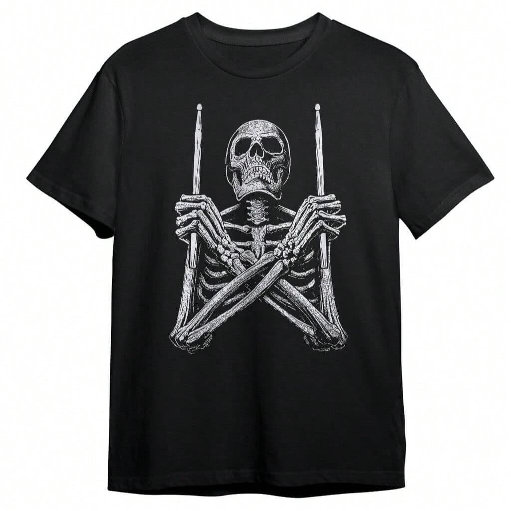 Camiseta Skull Drummer Baterista Caveira Baquetas Musica Blusa Camisa Unissex Masculino Feminino