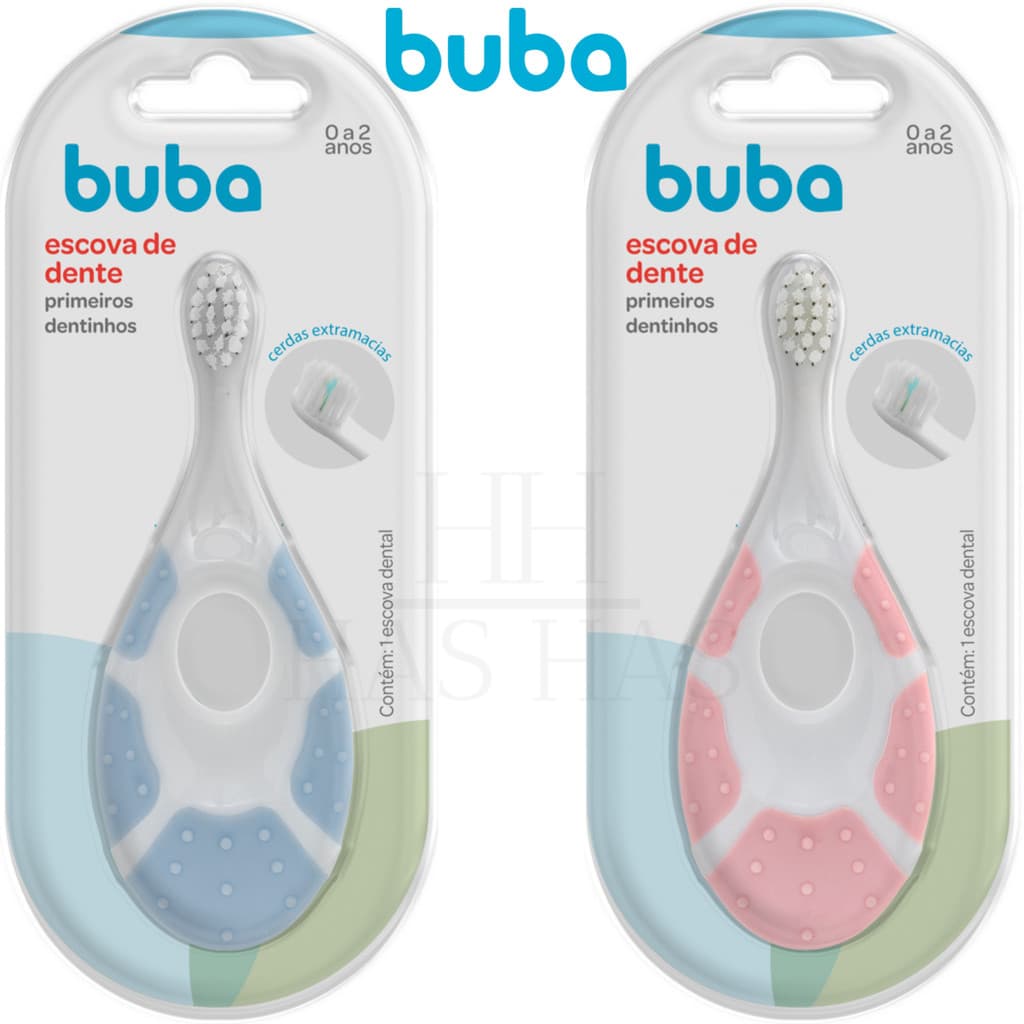 Escova de Dente Buba Higiene Bucal Bebê Escovinha de Dente Macia Massageador Gengiva Bebe Azul Rosa