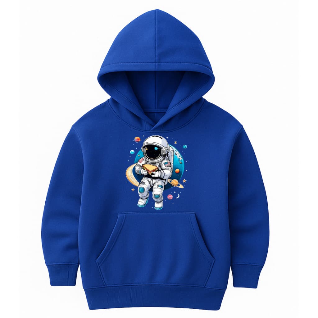 Blusa de Frio Infantil Juvenil Astronauta Moletom Flanelado com Capuz e Bolso Canguru