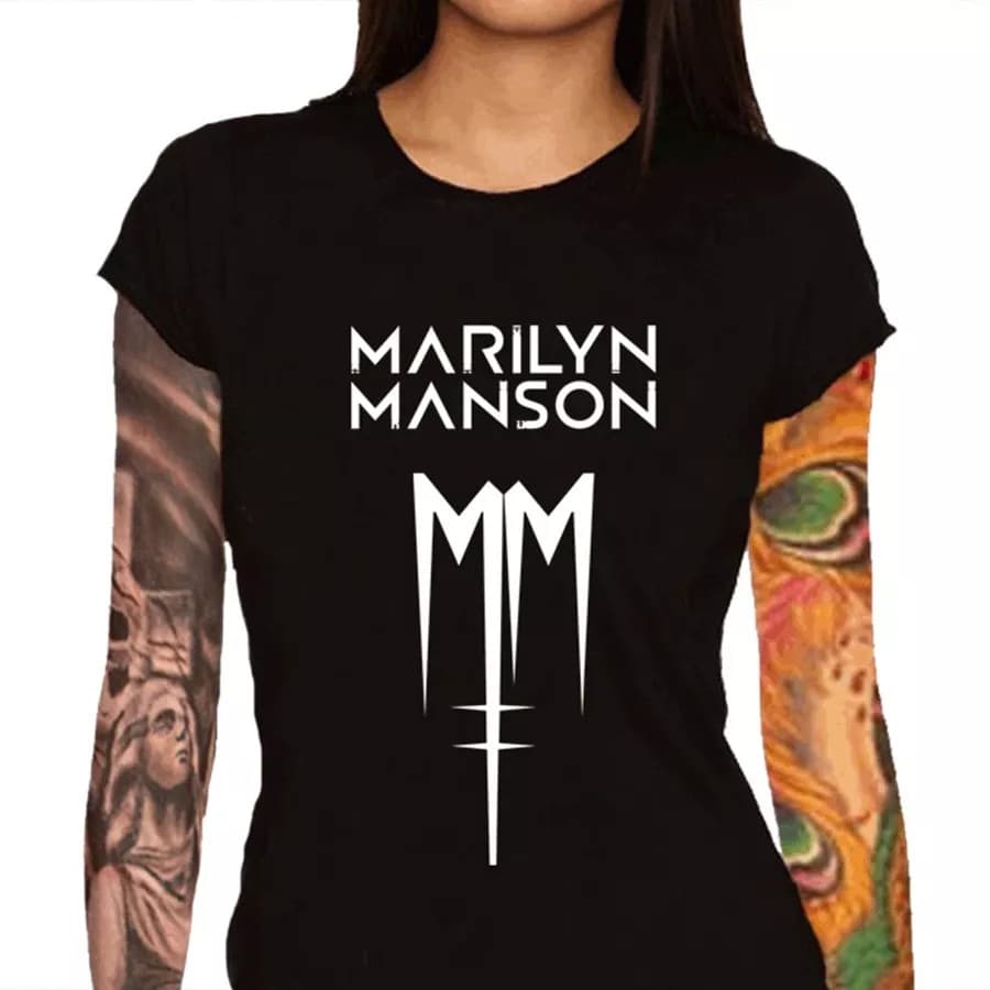 Linda Camiseta Feminina Marilyn Manson Versão 2 - 100% Algodão Premium