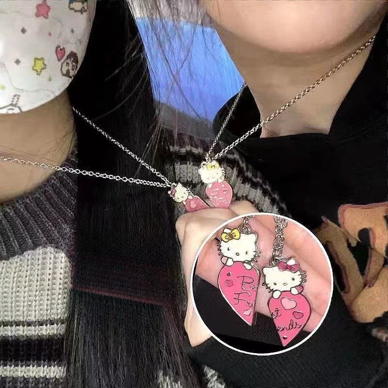Colar De Coração Hello Kitty Com Pingente Doce E Fofo Para Mulheres , Corrente De Clavícula , Presente Bom Amigo