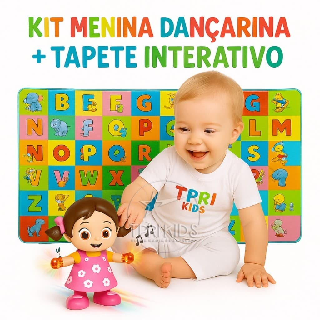 Kit Tapete de Atividades + Boneca Musical Dançarina Fofa Bichinho Bebê Grande Dança Menina Bebê Top