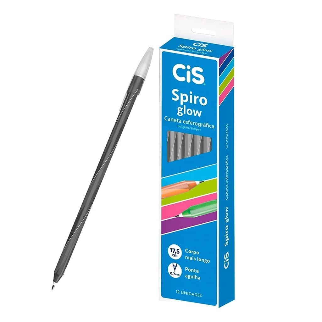 Caneta Esferografica Cis Spiro Glow 0.7mm Ultra Fina 12 Unidades