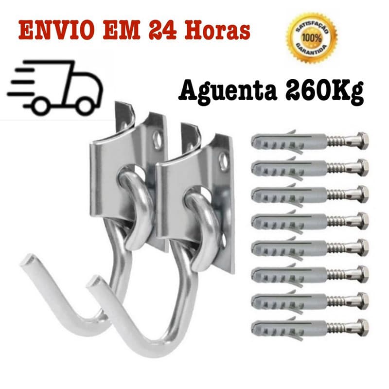 Gancho de Rede Suporta 280 Kg, Reforçado, Acabamento 3/8 Acompanha Parafuso e Buchas