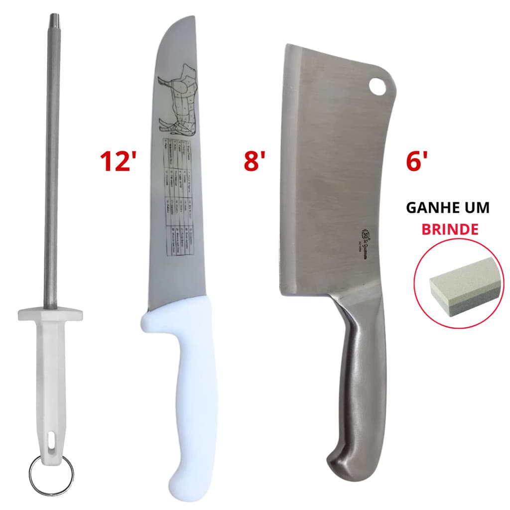 Chaira Profissional Amolador de Faca Açougueiro Cutelo Profissional Aço Escovado Inteiriça