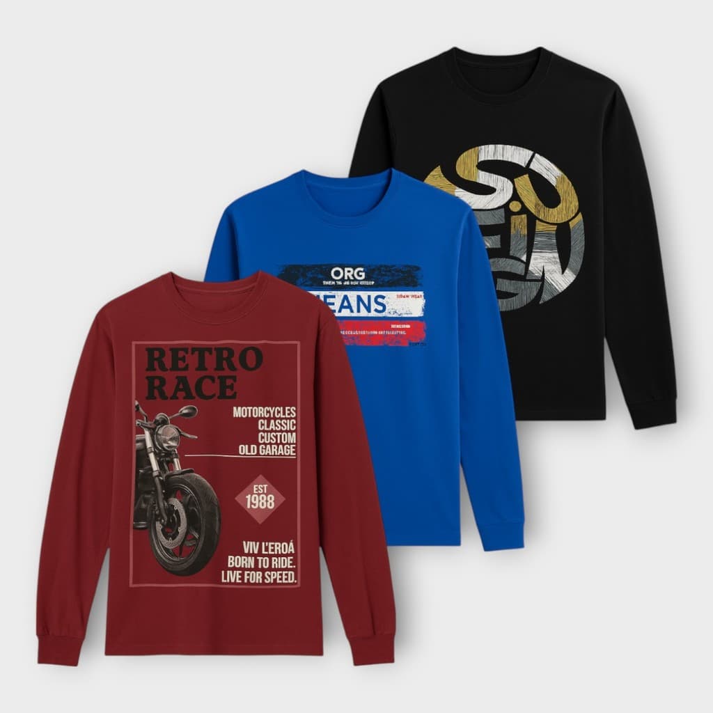 Pack 3 Camiseta Brusa Masculina Manga Longa 100 % Algodão Malha Premium Qualidade