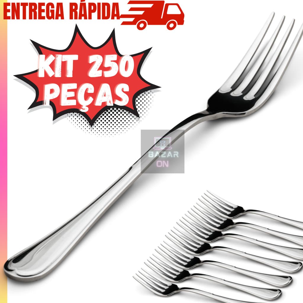 Kit Jogo 250 Garfos Mesa Em Aço Inox Conjunto Para Jantar Almoço Restaurante Hotel Premium Original