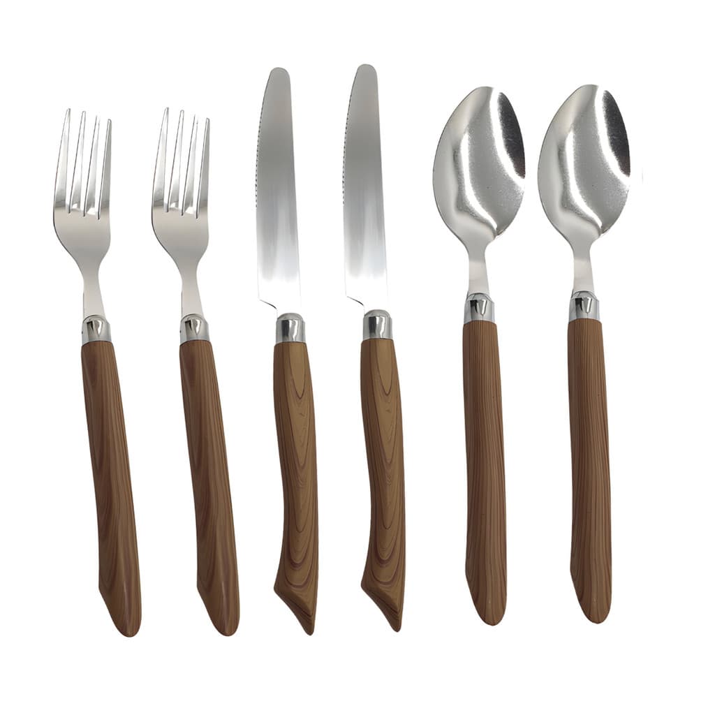 Conjunto Faqueiro Jogo 18 Peças Wood Luxo Garfo Faca Colher
