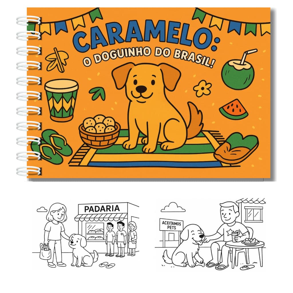 Livro De Colorir Cachorro Caramelo Capa Dura 32 Páginas 180g A5 + Acetato