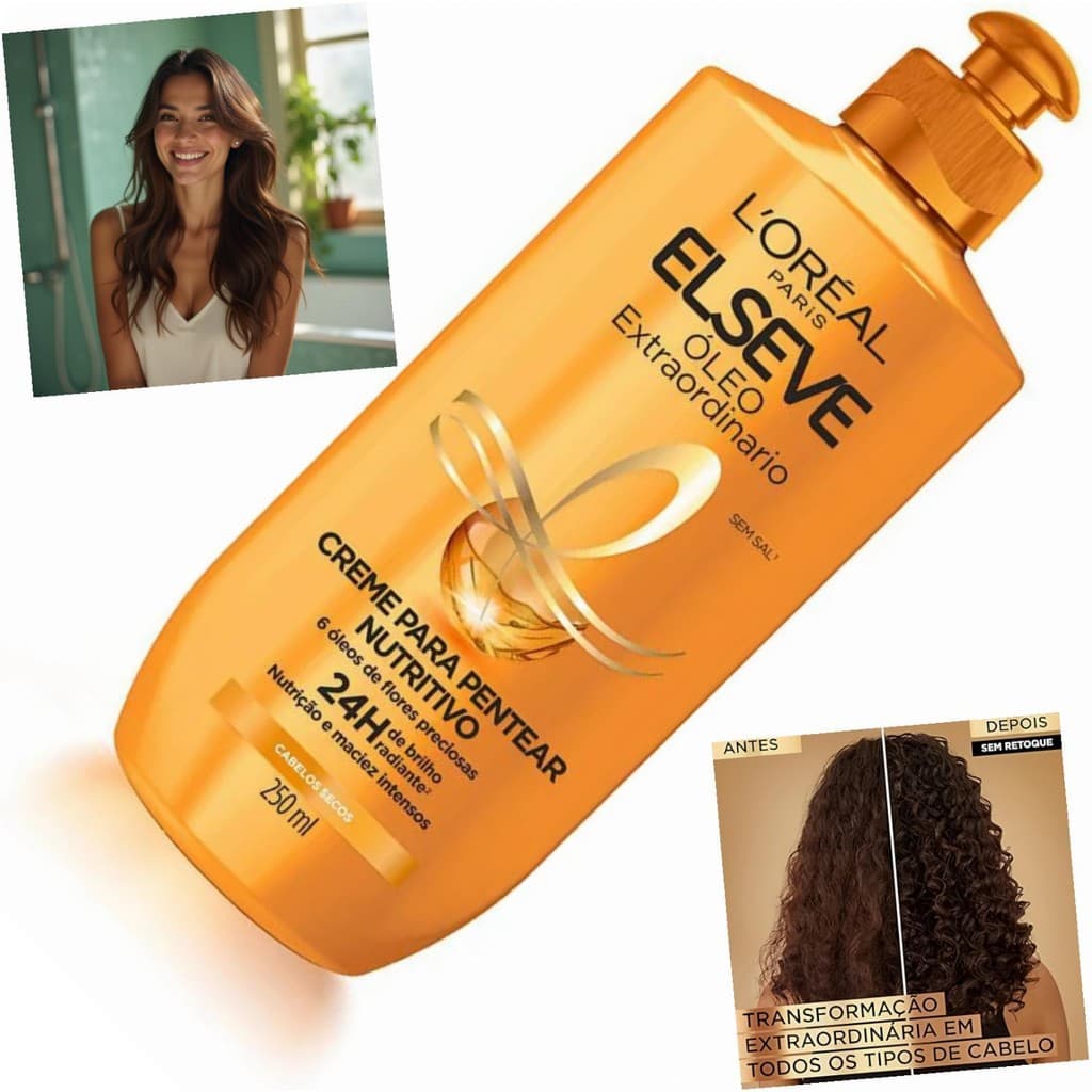 Creme para Pentear L'Oréal Paris Elseve Óleo Extraordinário 250ml Nutrição Brilho Cabelos Macios