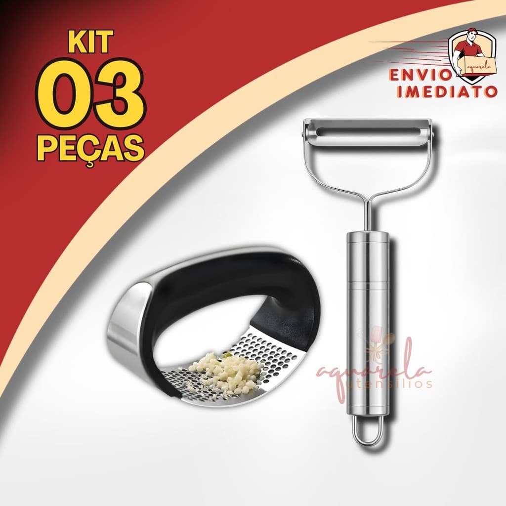 Kit Descascador de Legumes e Amassador de Batatas em Aço Inox Profissional