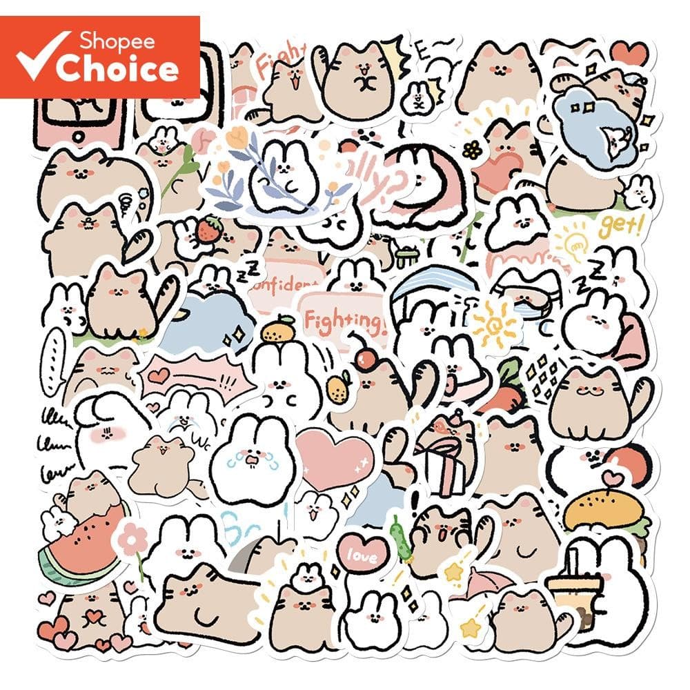 Adesivos Graffiti Série Gato E Coelho 60 Peças Fofos Para Malas Capas De Celular Laptop Capacete Skate Decorativos À Pro