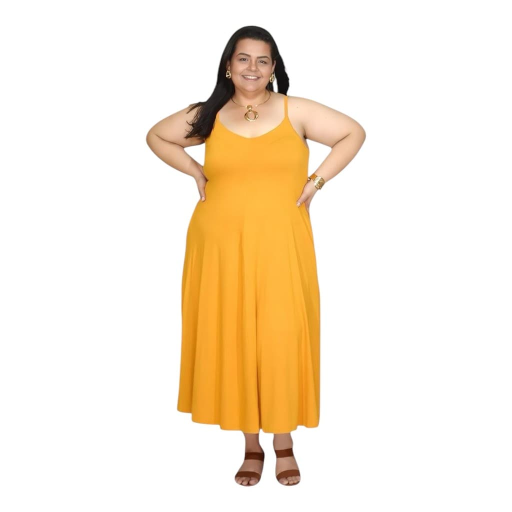 Vestido Midi Plus Size Moda Evangélica | Alcinha com Bolsos Sem Bojo Confortável Verão Feminino