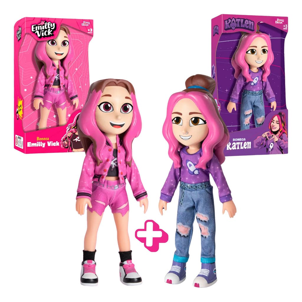 Kit 2 Bonecas Emilly Vick E Katlen Irmãs Dos Rosa Youtuber