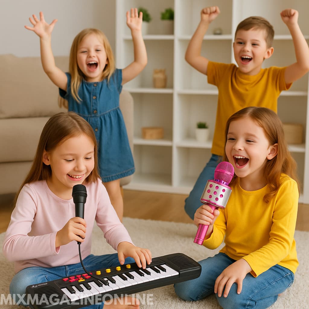 Teclado Musical Infantil com Microfone + Microfone Karaokê Bluetooth