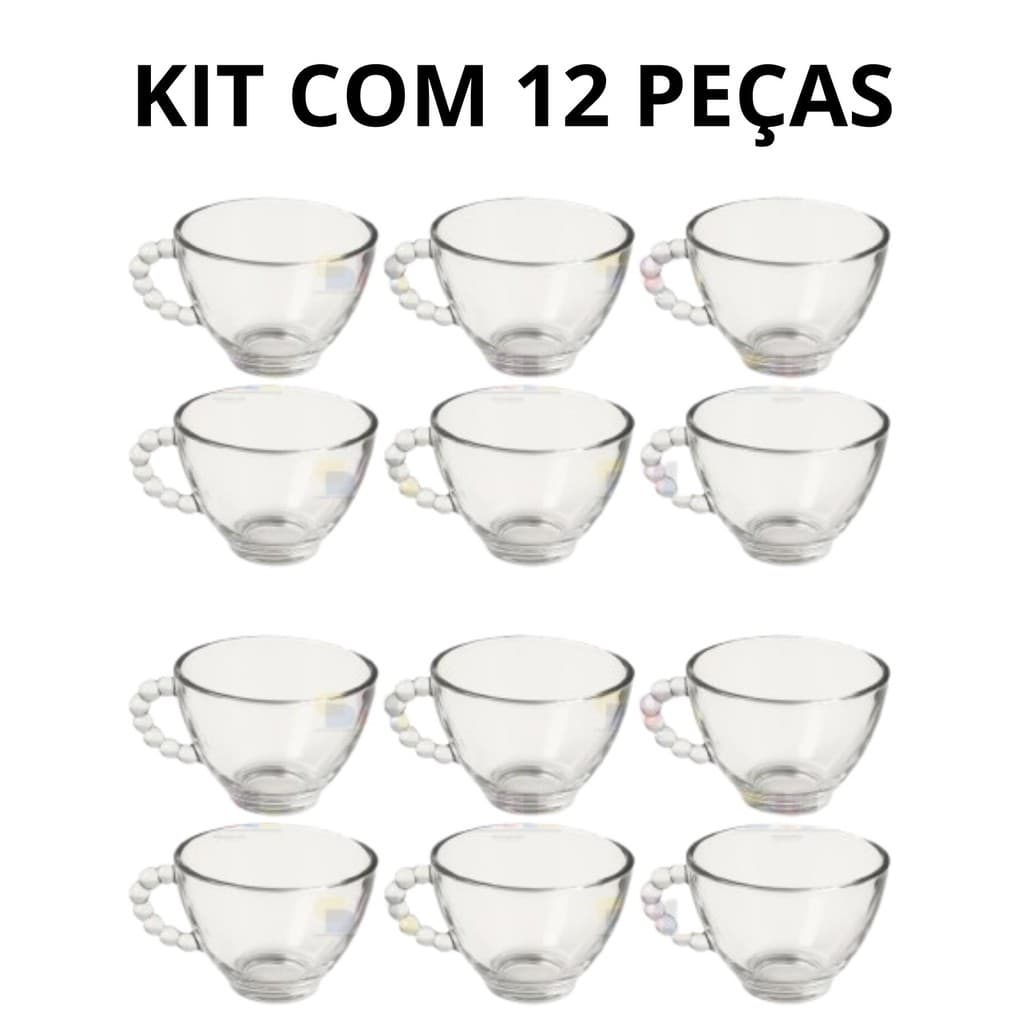 Kit 6 OU 12 Xícaras 100ml PEROLA Bubly Collection Xicara Louça Chá Café Vidro