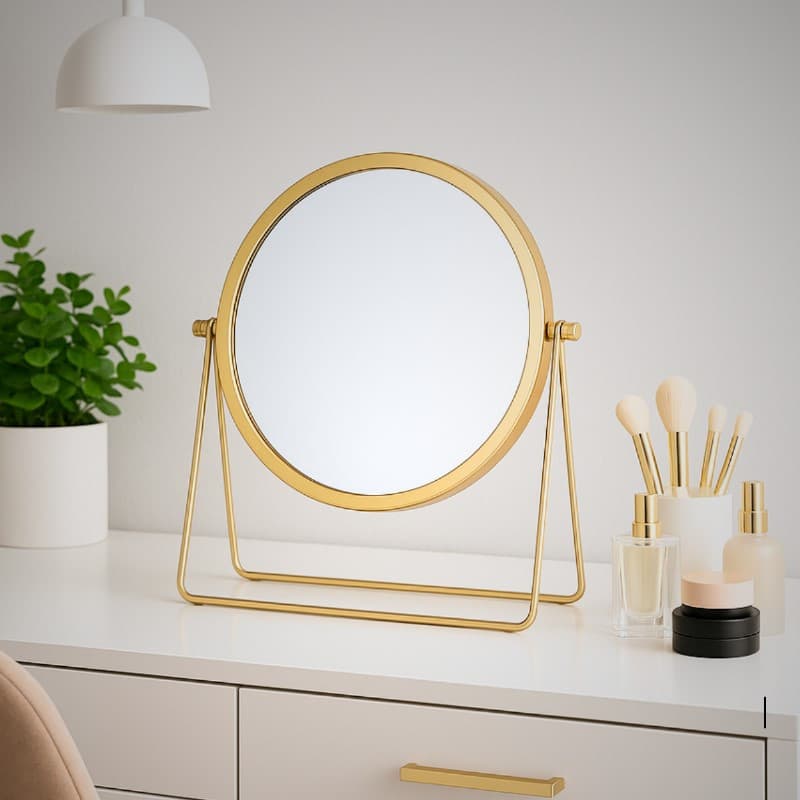 Espelho Redondo Dupla Face 360 Base Dupla Dourado Luxo Moderno Maquiagem Blogueira Peixinho