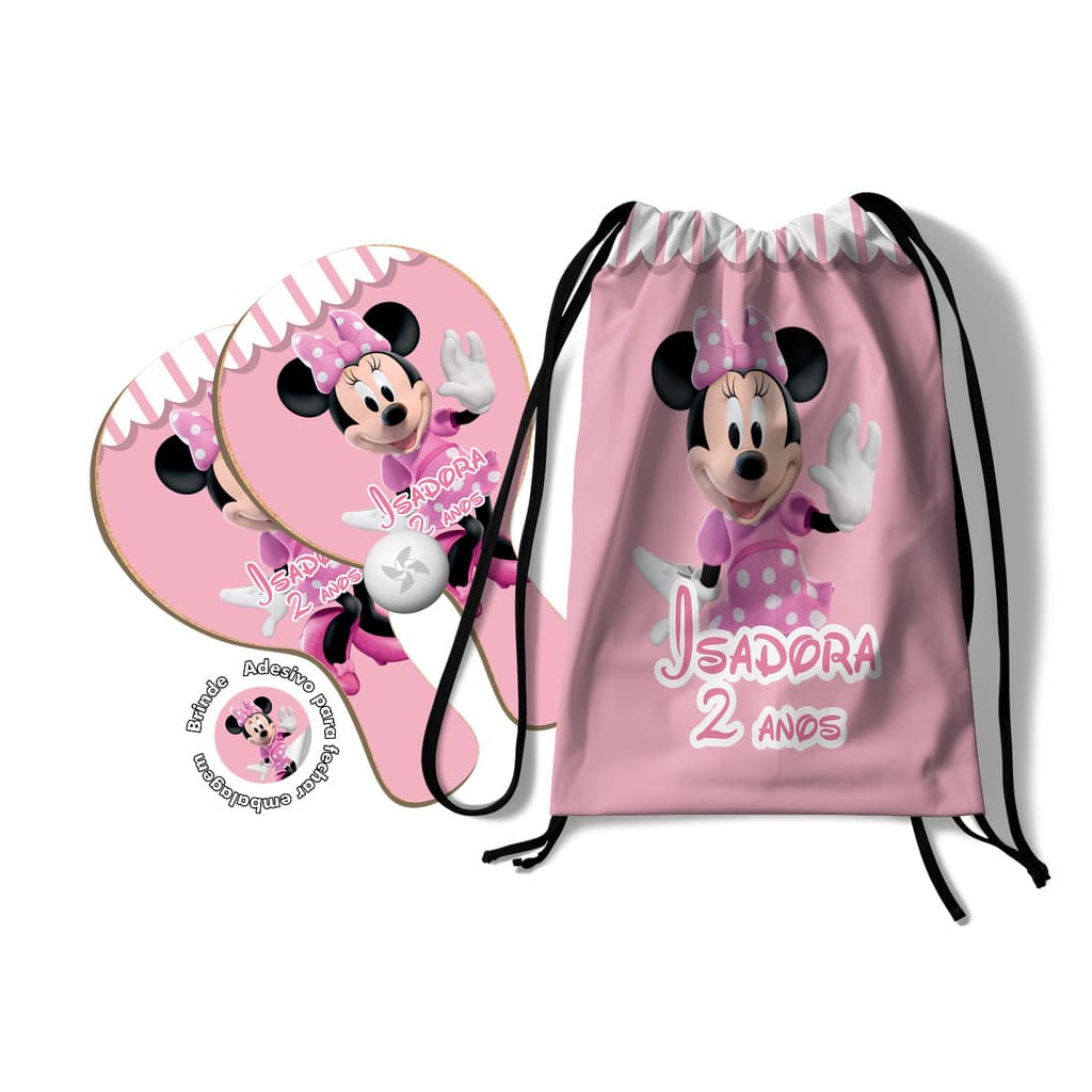 7/10/15/20/25 Kit Mochilinha e Raquetes Ping Pong - Minnie Rosa