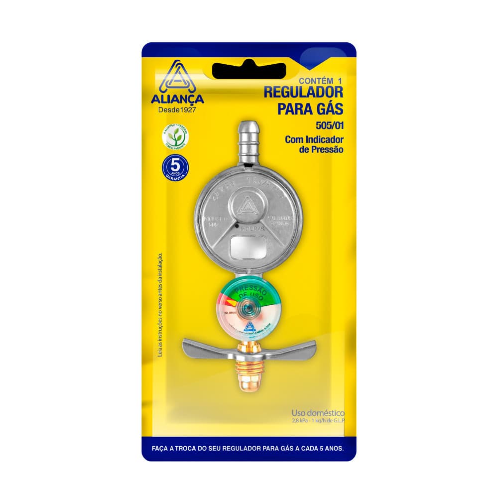 Regulador de Gás com Manômetro Aliança 505/01 Alta Pressão e Segurança