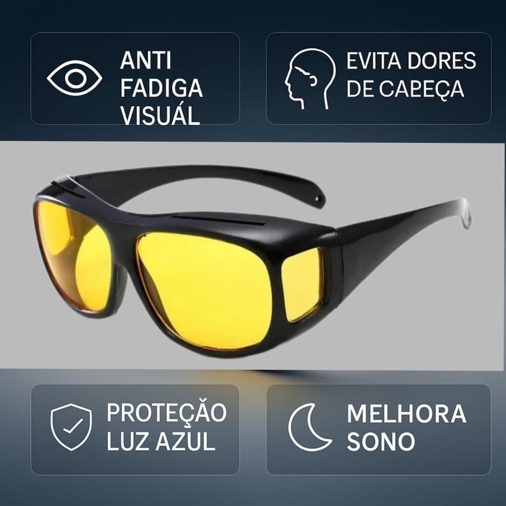Óculos Visão Noturna Lentes Amarelas Sobrepor Ciclismo Pescas para Motoristas e Pesca – Ideal para Uber, 99 e Mais