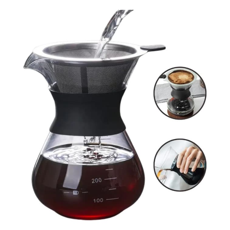 Jarra De Café Cafeteira Premium 400 Ml Com Passador De Vidro Borossilicato E Anel De Silicone