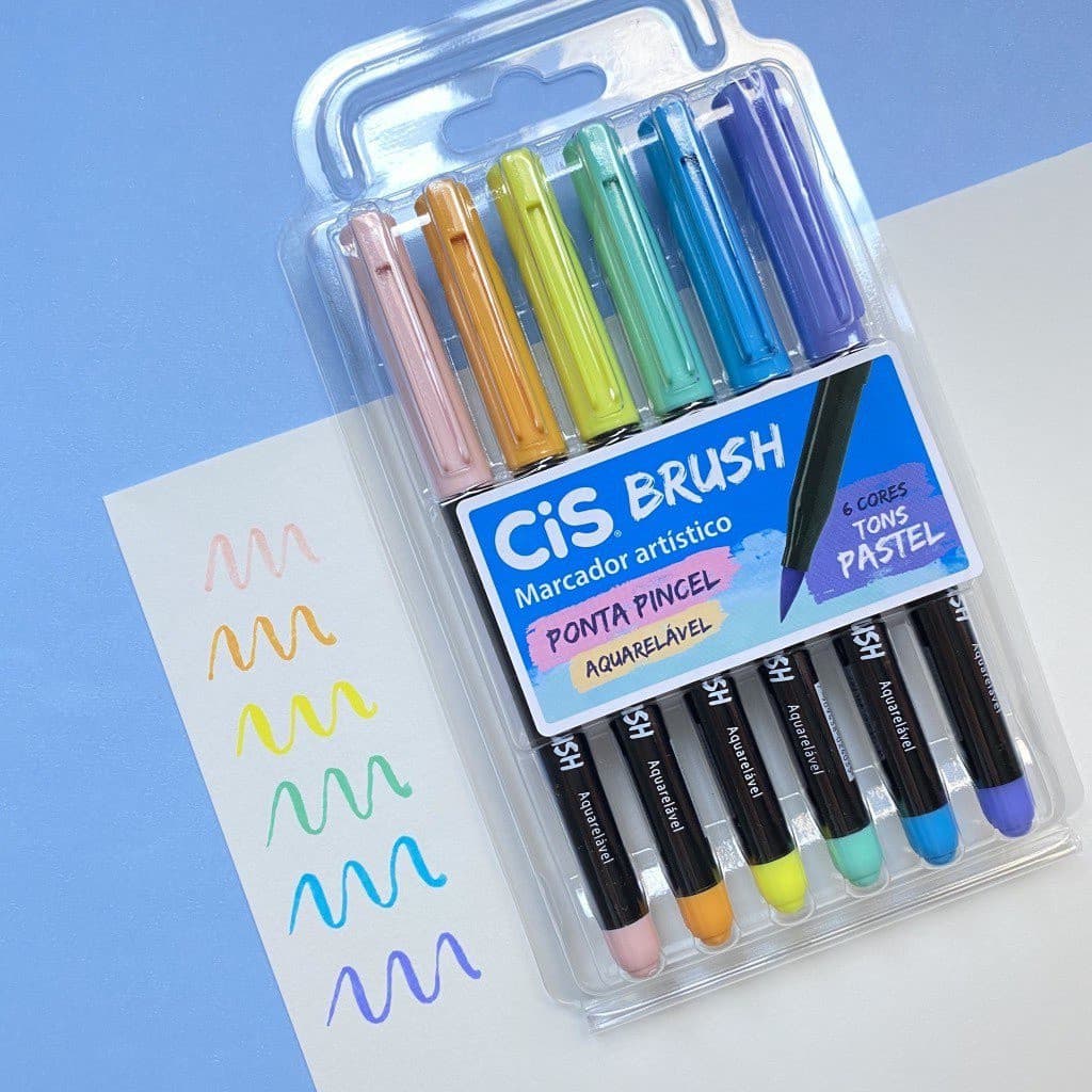 Caneta Cis Brush Tons Pasteis com 6 Cores