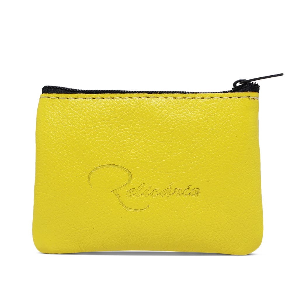Bolsinha Compacta Para Moedas e Dinheiro Couro Legítimo Modelo Dinar - Amarelo | Relicário Bolsas e Pastas