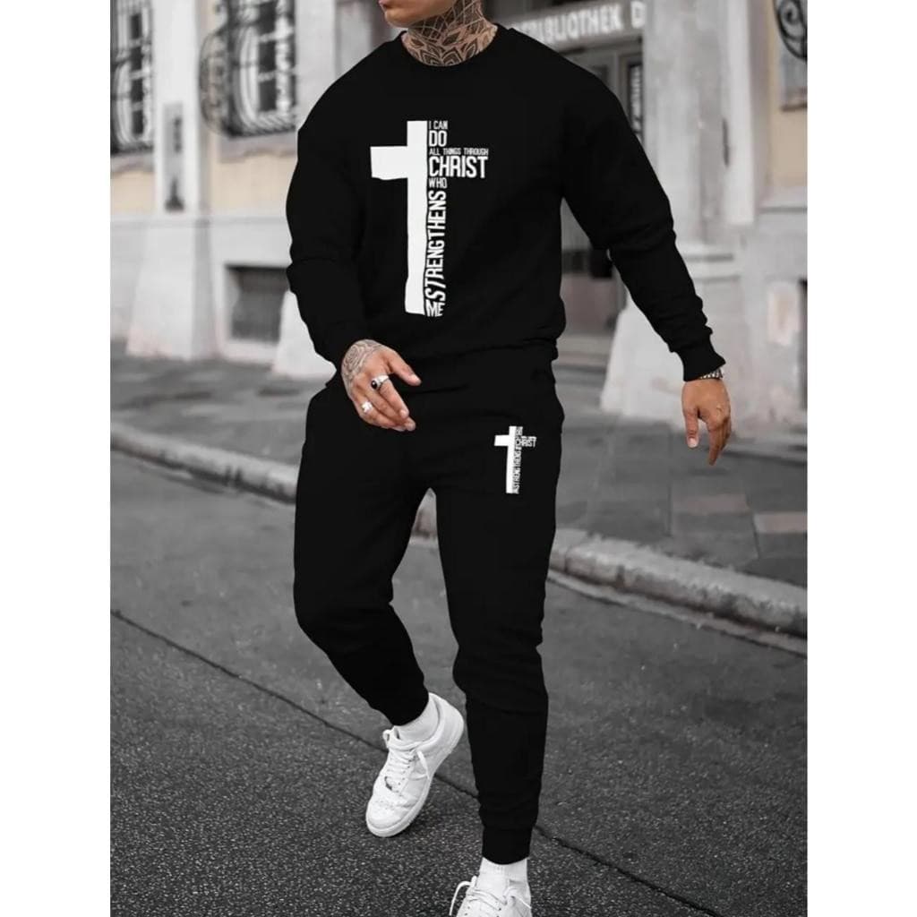 Conjunto Blusa de Frio Preto Gola Careca + Calça de Moletom Modelo: "Cruz" CONJ-1805-PT  nestar