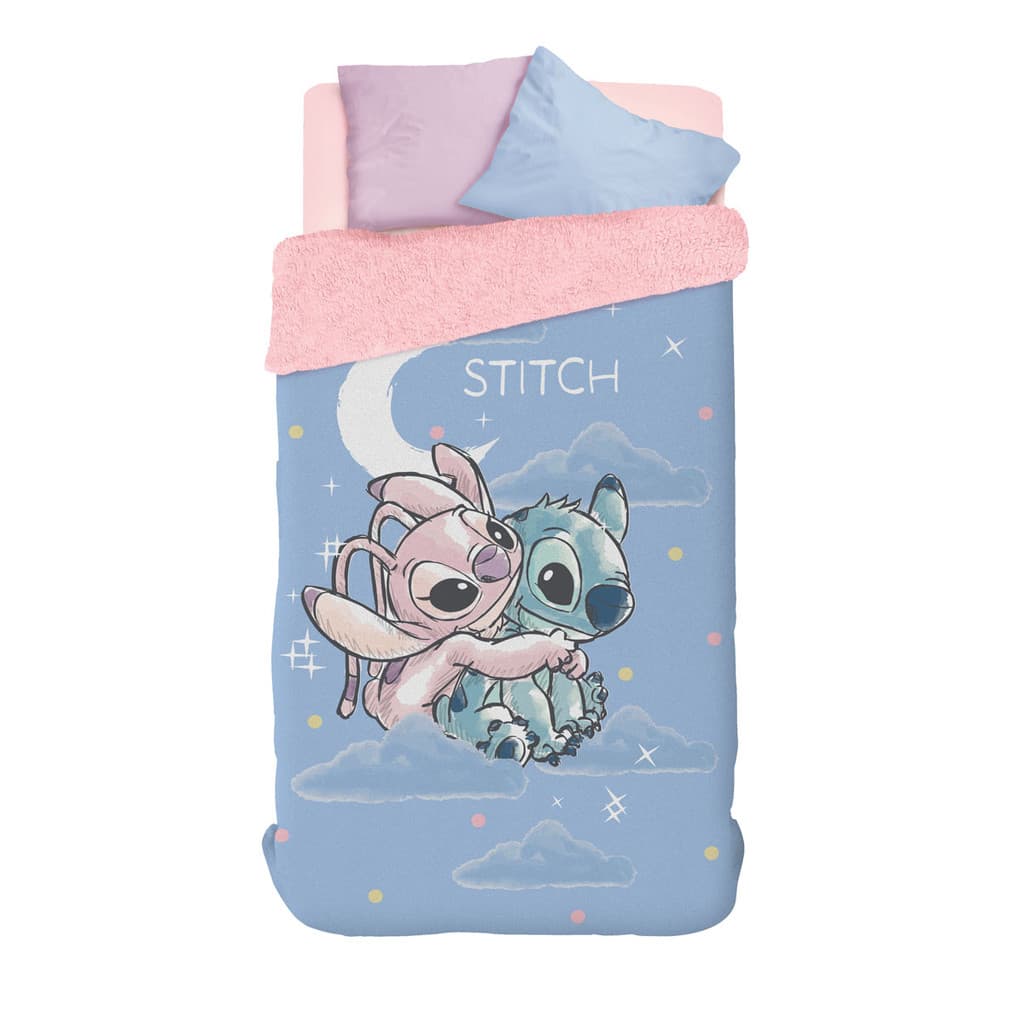 Edredom Infantil Sherpa Stitch Angel Lepper Solteiro 1,50x2,20m Dupla Face Macio Original Disney