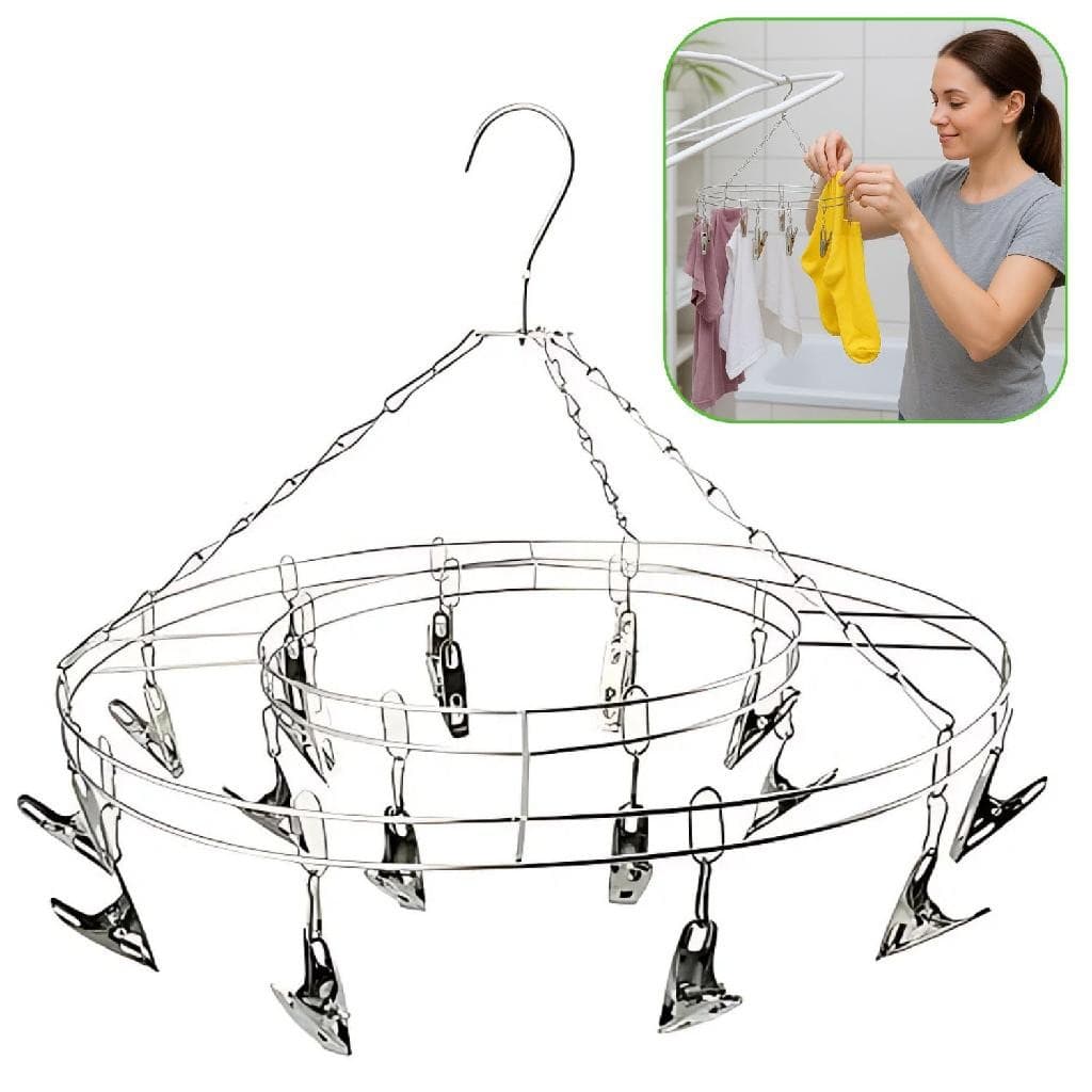 Mini Varal De Roupa Intima Aço Inox Para Lavanderia 20 Prendedores Calcinha Meias Suspenso