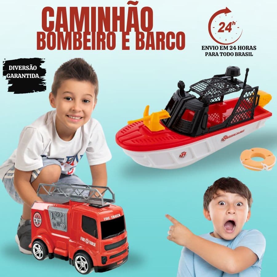 Barco Infantil Rescue Team Resgate Brincar Na Piscina Menina Menino Bombeiro Fire Truck