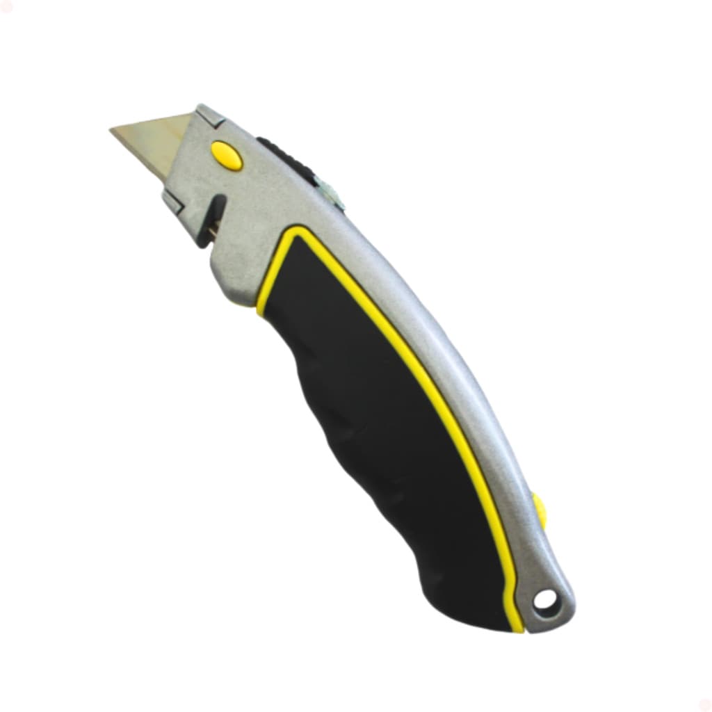 Estilete Trapezoidal 18mm com 5 Lâminas Fertak Corpo Metálico Emborrachado Profissional Retráctil