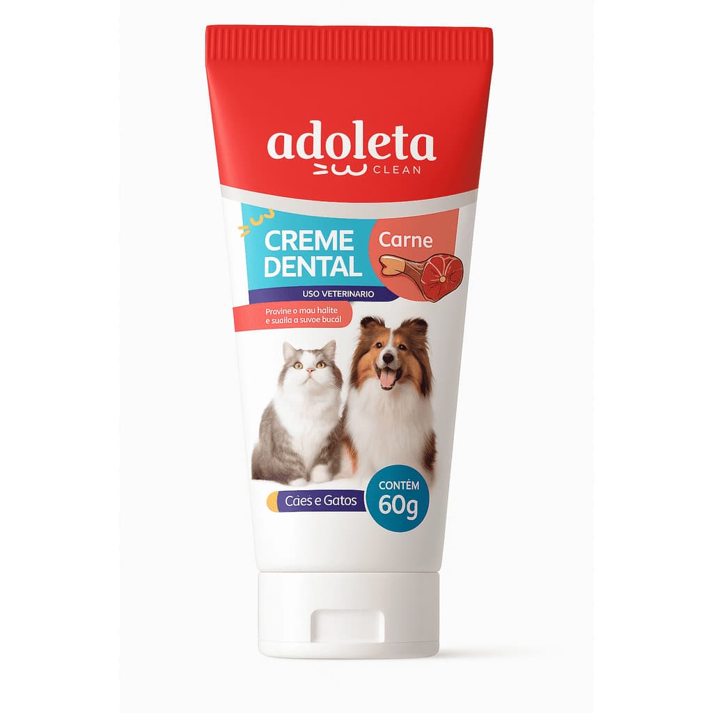 Creme Dental Carne Adoleta 60g Pasta de Dente para Caes e Gatos Tártaro Mau Hálito Clareia Dentes
