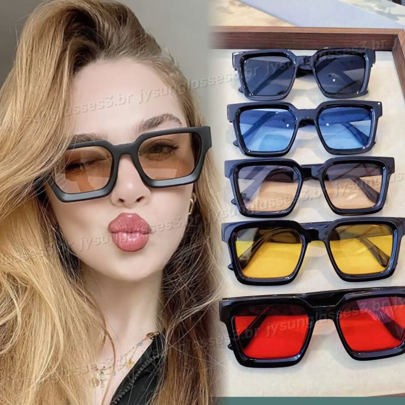 Coreano Unisex Retro Quadrado Óculos De Sol Para Mulheres Moda Masculina Lentes Coloridas Vermelhas Casal Ao Ar Livre Co
