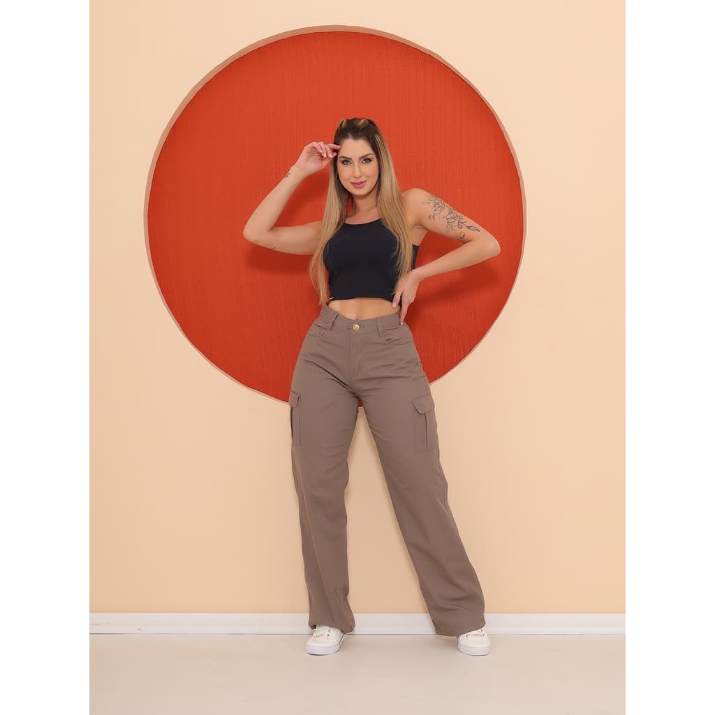 Calça Wide Leg Cargo Feminina