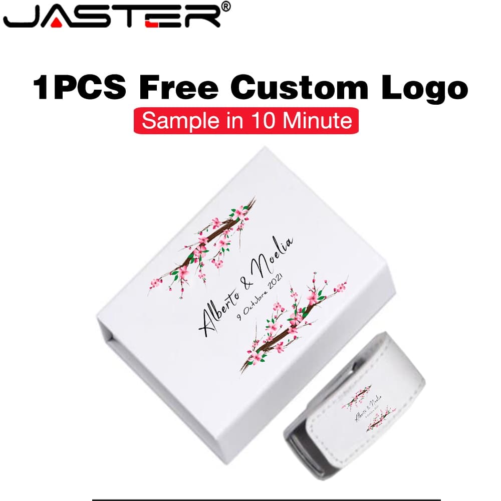 JASTER (1 Pcs Logotipo Grátis) Unidade Flash USB 2.0 De Couro 128 Gb Com Impressão Colorida Memory Stick 64 Caixa Pen Dr