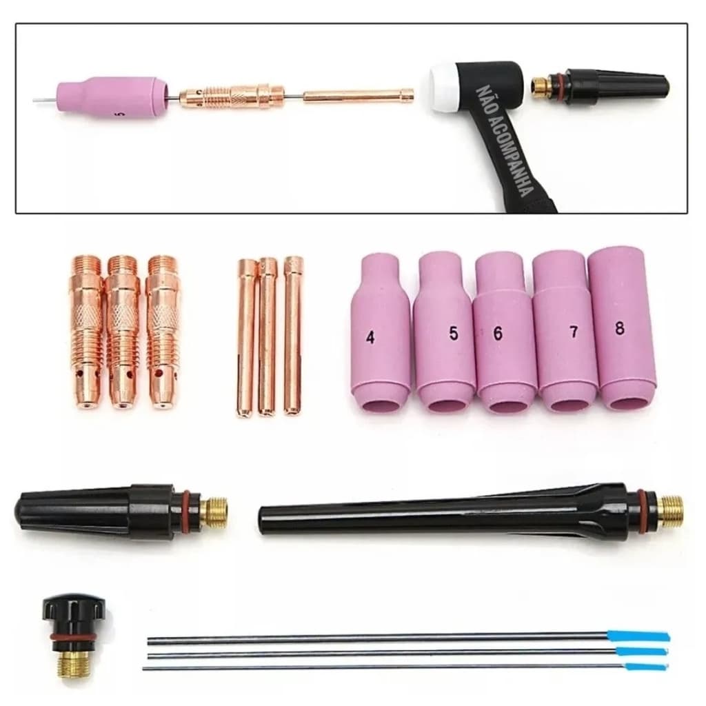 Kit Tocha Solda Tig Bocal Pinça Difusor Tungstênio AZ 1,6mm