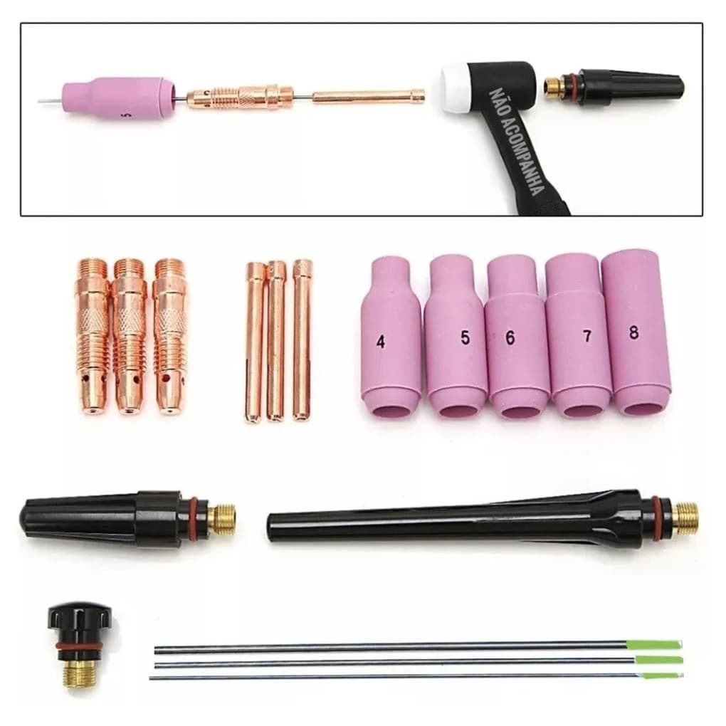 Kit Tocha de Solda Tig Bocal Pinça Difusor Tungstênio VD 1,6