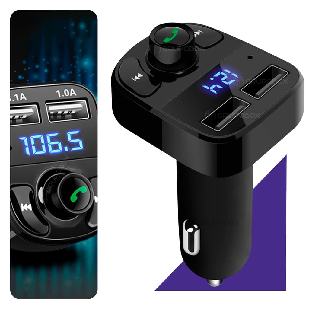 Adaptador Bluetooth Para Carro Sem Fio Transmissor Fm Mp3 Player Carregador Duplo Usb Veicular