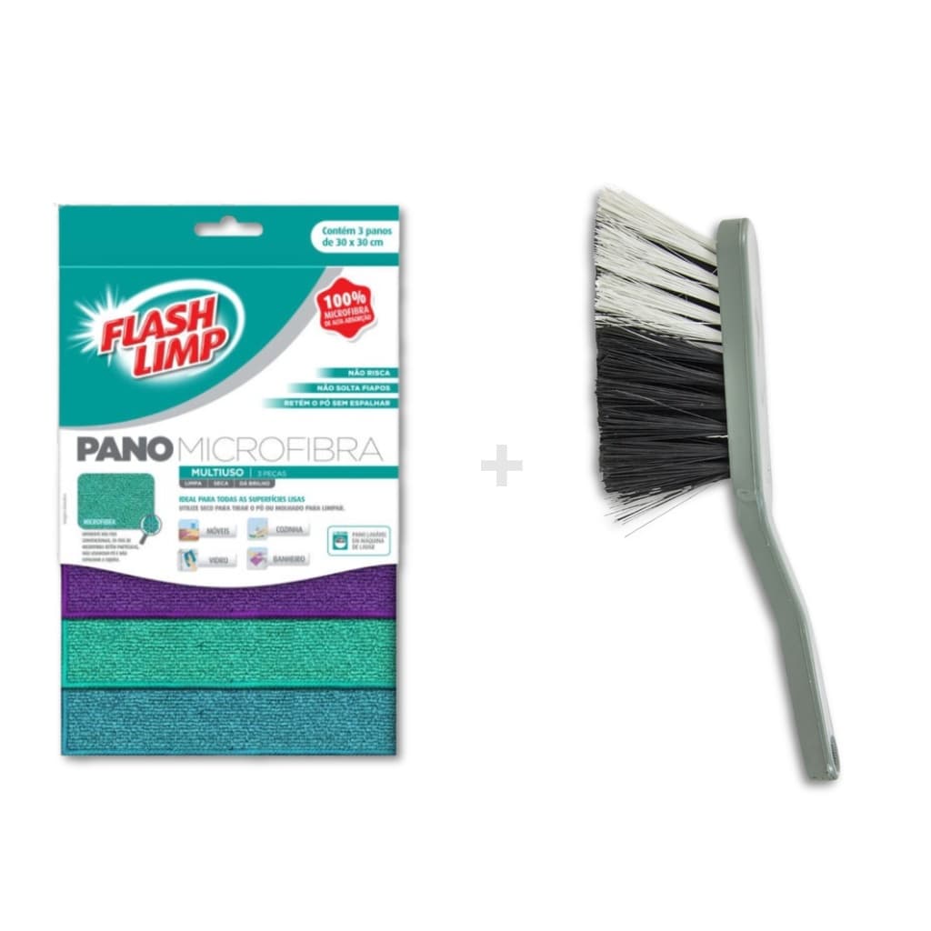 Espanador P/ limpeza Geral Em Cerlon Com Cabo Curto e Pano Microfibra Multiuso 3pc para Limpeza