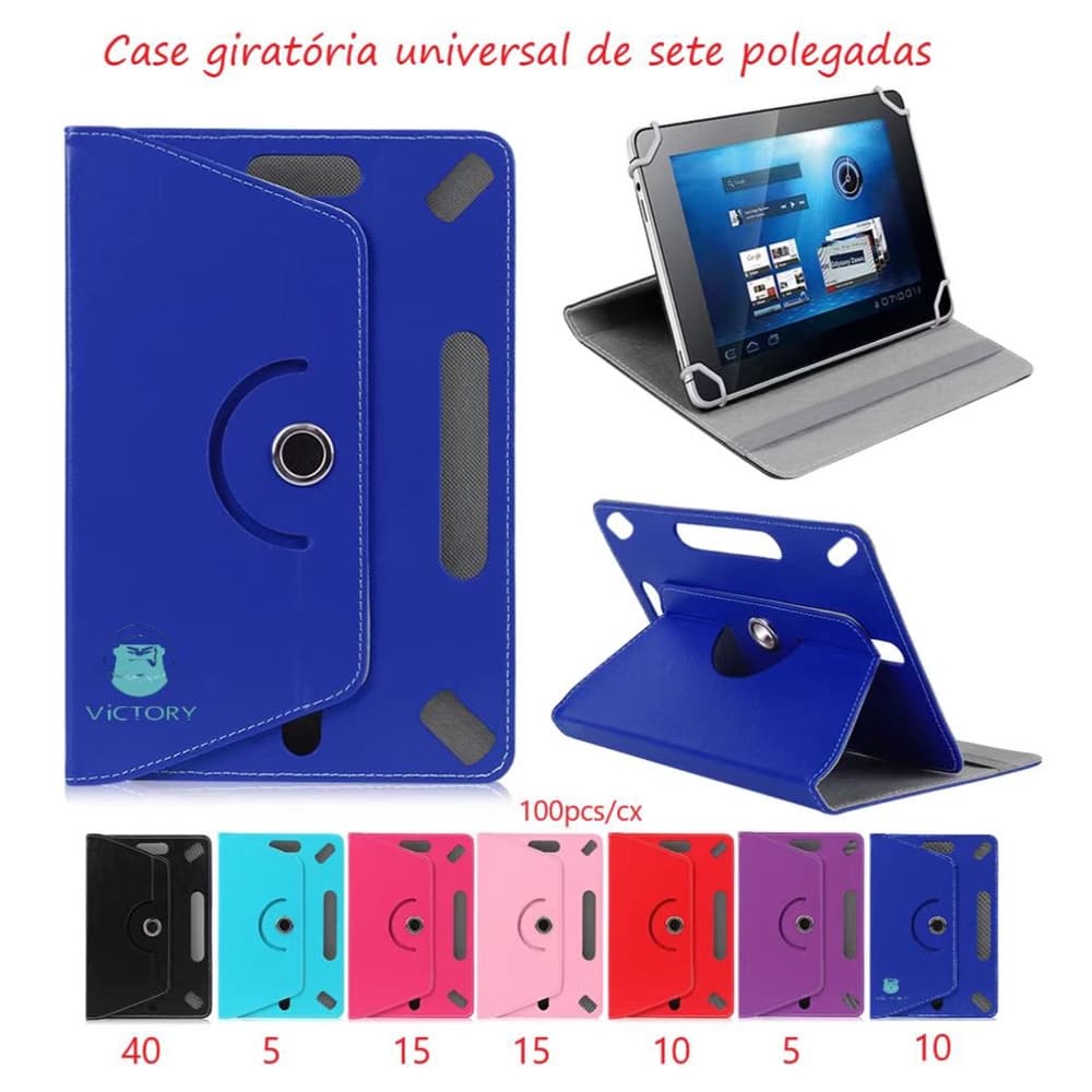 Capa carteira De Couro Sintético Com Flip Universal Para Tablet 360 Graus 7 Polegadas