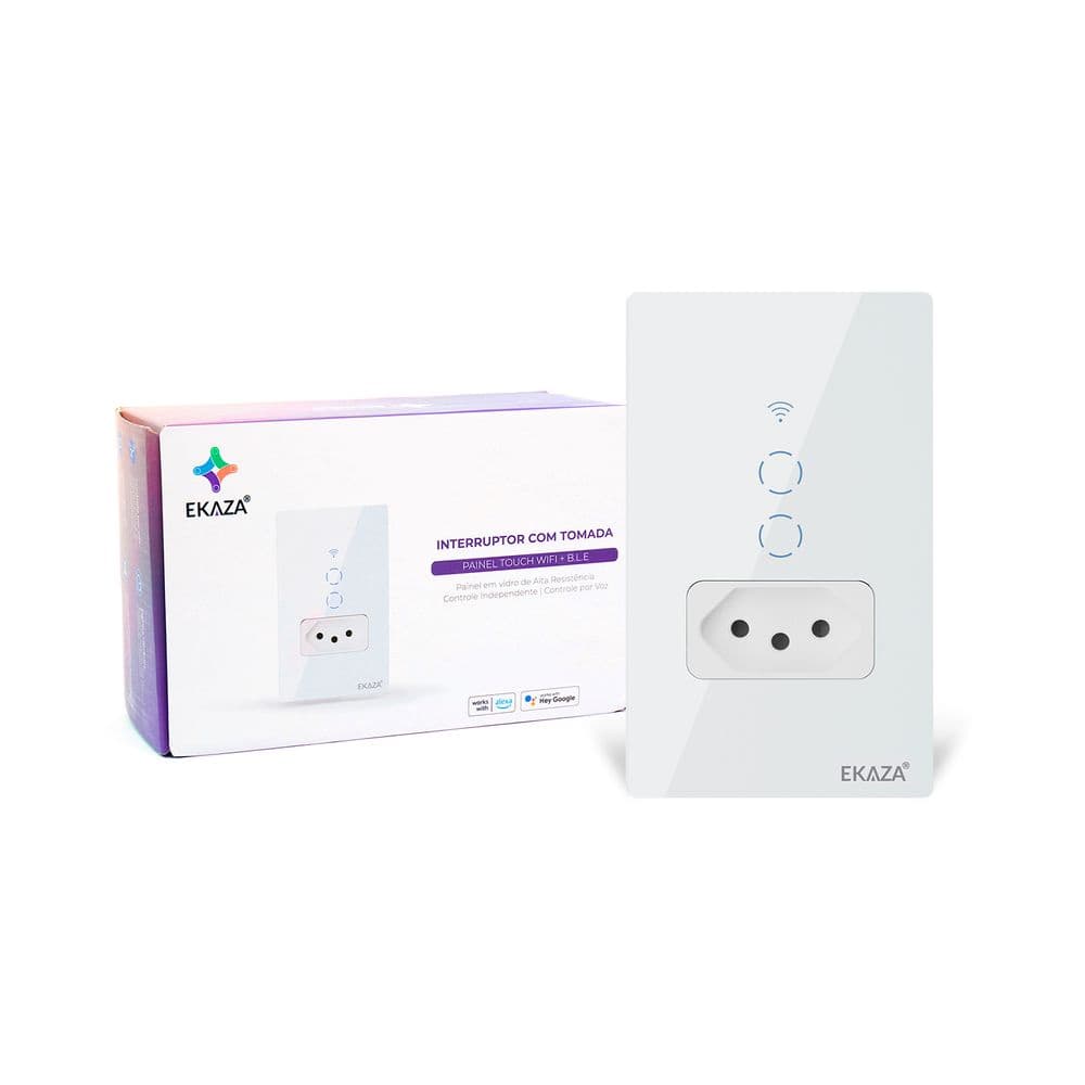 Interruptor Inteligente Com tomada 20A 2botões Ekaza Branco Alexa google home tuya