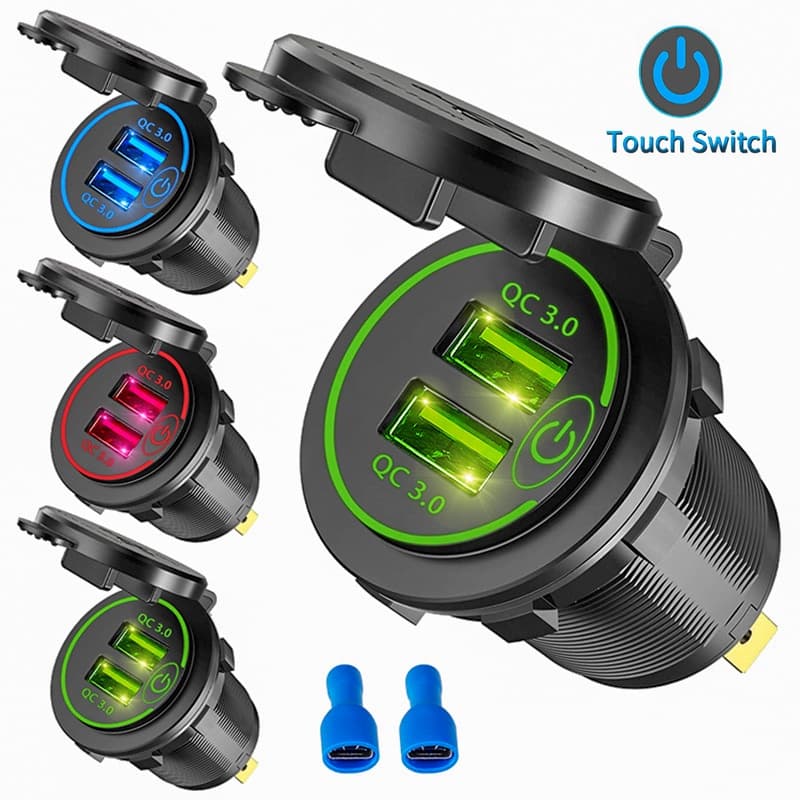 Carga Rápida 3.0 Tomada De Alimentação USB Dupla Para Carregador De Carro À Prova D'água 12V/24V QC3.0 ABS Com Chave De Toque