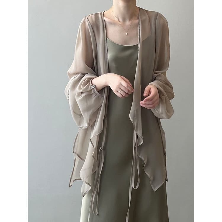 2023 nova Chiffon protetor solar camisa feminina verão fino francês topo solto pequeno Cardigan Drape xale jaqueta blusa