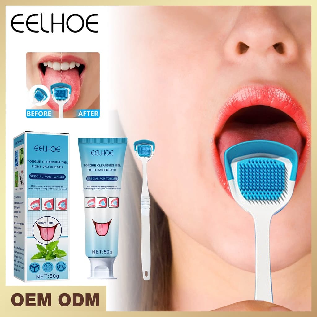 Eelhoe Gel de Limpeza de Revestimento de Língua com Pincel de Limpeza Ferramenta Útil Remover o Odor Respiração Fresca