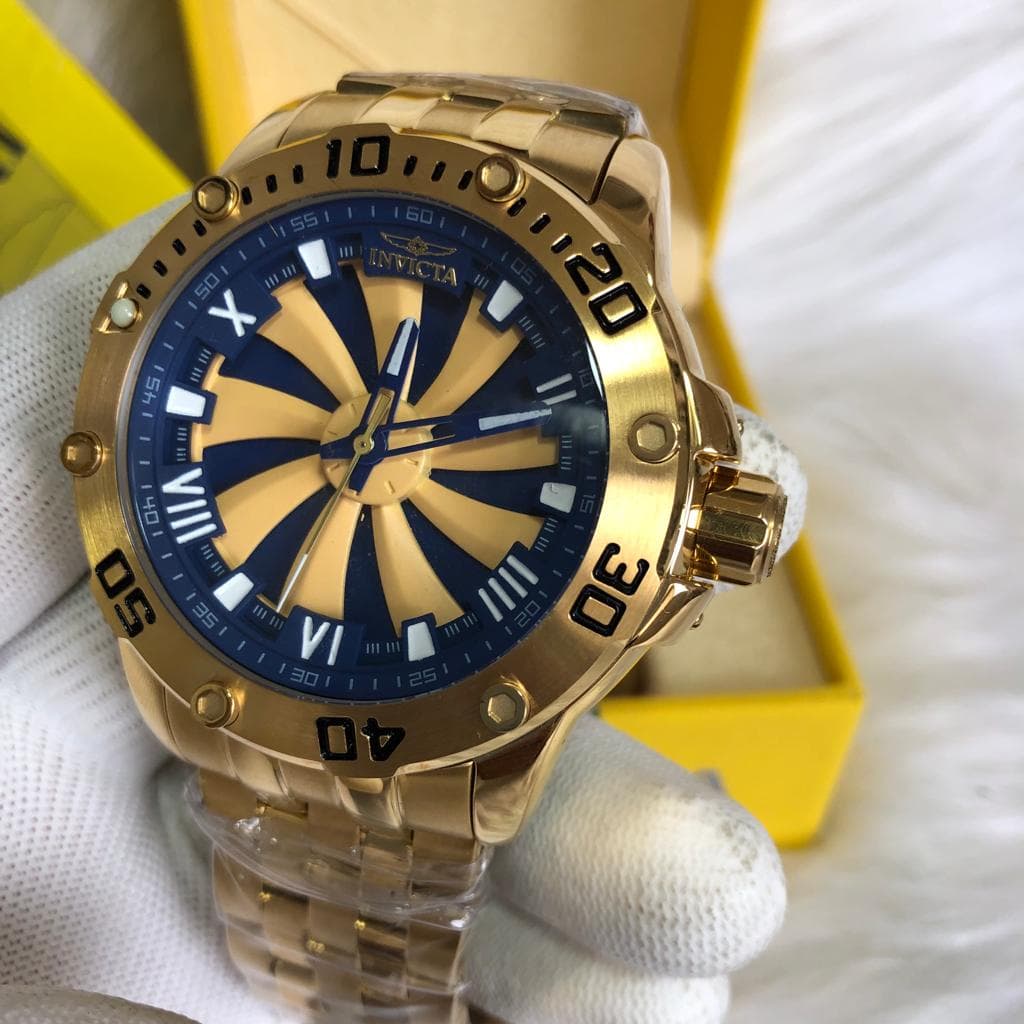 Relogio Masculino Dourado esportivo Fundo Azul Relógio Masculino Qualidade e Preço Econômico com Caixa