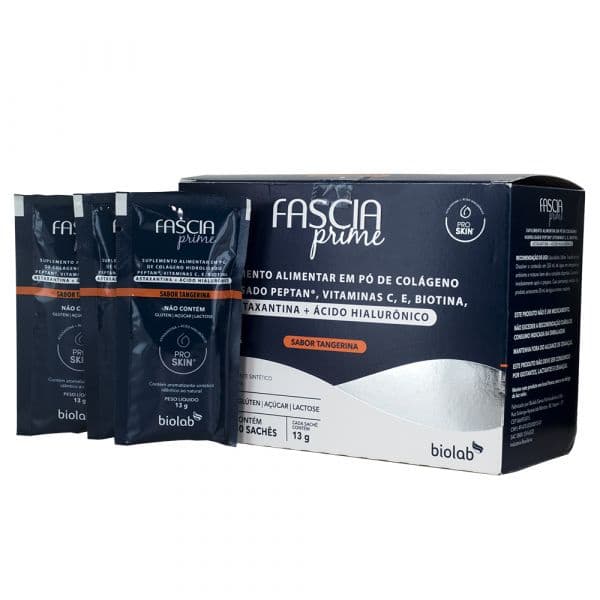 Fascia Prime Colágeno em Pó Sabor Tangerina Biolab - 30 Sachês de 13g