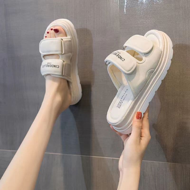 Sandálias E Chinelos De Sola Grossa Feminina 2023 Moda Verão Aumentar Velcro Sapatos De Praia Casuais