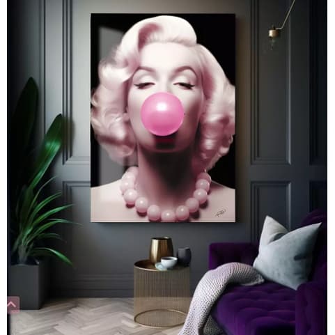 Quadro Decorativo 90x70cm Marilyn Monroe e o Chiclete Rosa