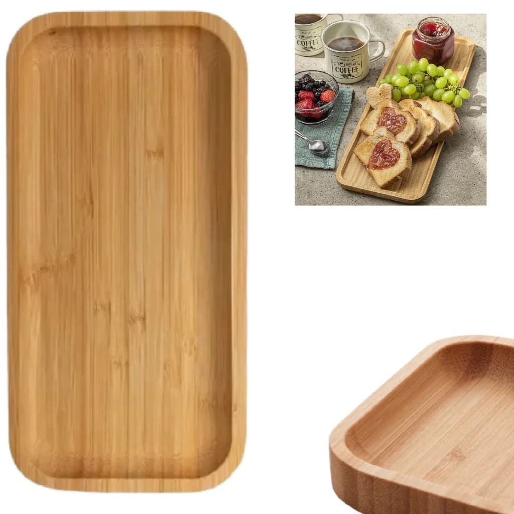 Petisqueira Bandeja Retangular Em Bambu Tábua 35 x 15cm